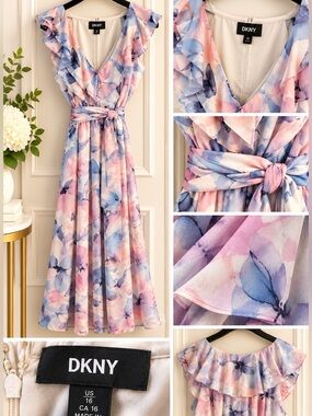 DKNY Ruffle Collar Maxi dress. Size US 16. Smoke free home. Never worn.